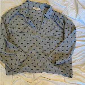 LOFT Light Blue Blouse with Navy Pattern